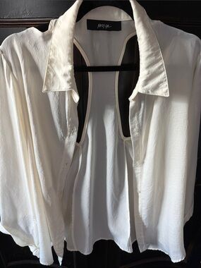 Nasty Gal Candy White Button Down Shirt Kimono Sleeve Size L